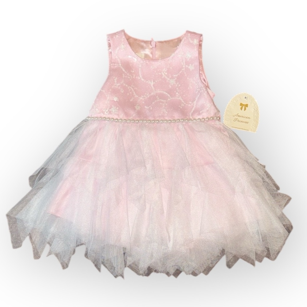 American Princess pink white sequin pearl tulle infant toddler girls dress